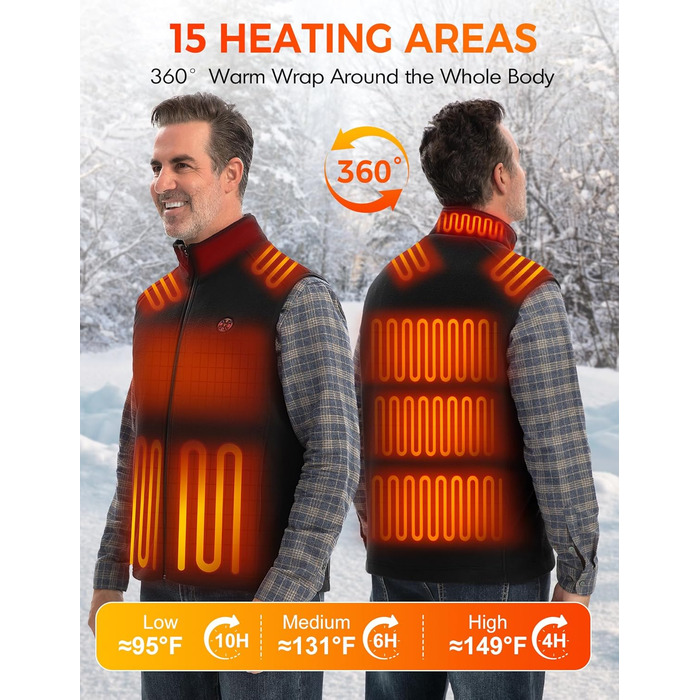 Обогреваемый жилет для мужчин из флиса с Powerbank, 15 зон обігріву, легкий, дихаючий, теплий жилет, чорний