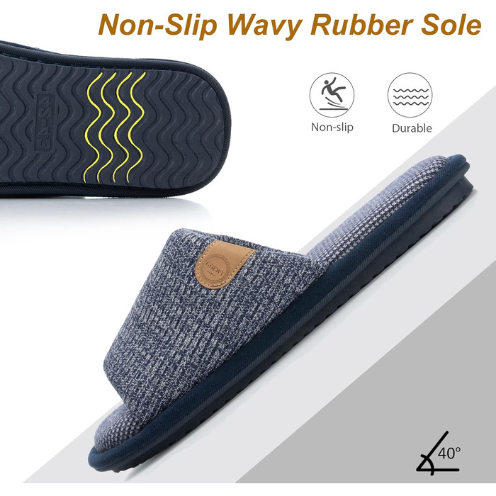 Чоловічі домашні капці GOEWY з ефектом пам'яті (Memory Foam), м'які та протиковзкі пантофлі з відкритим носком для дому та вулиці, темно-сині, розмір 40/41.5 EU