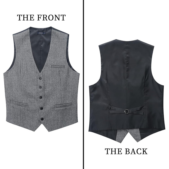 HISDERN Жилет чоловічий в клітинку Herringbone, весільний, формальний, твідовий, вовняний, класичний, базовий, сірий