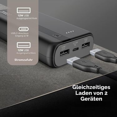 Power Bank Cellularline 20000 mAh з USB-C та 2x USB-A, Чорний – Зовнішній акумулятор для швидкої зарядки
