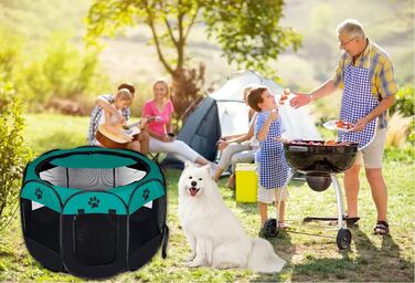 Клітка-манеж для собак та котів XhuangTech, м'яка тканина, портативна, складана, для дому та вулиці, переноска для тварин, блакитний та чорний кольори