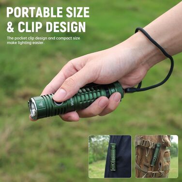 Ліхтар тактичний Wurkkos TS22 LED XHP70.3, 4800 Люмен, водонепроникний IPX68, 6 режимів, CRI90, 5000K, зелений