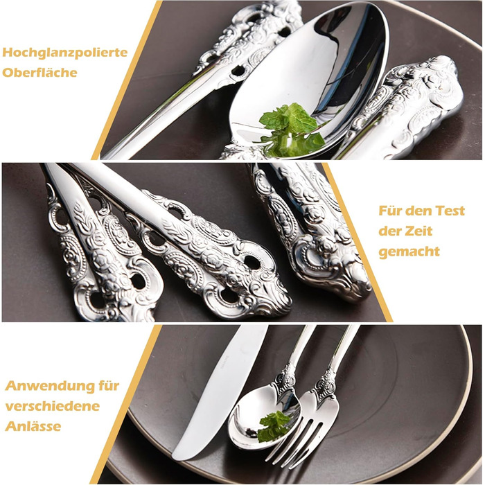 Посуд столовий срібний Barock 18/10 з нержавіючої сталі, набір 20 предметів (виделки, ложки, ножі) в подарунковій коробці