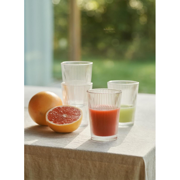 Stelton Pilastro Drinking Glasses - Ribbed Water Glasses Set - Dishwasher Safe, Stackable, for Hot & Cold Drinks - 240ml - Set of 6