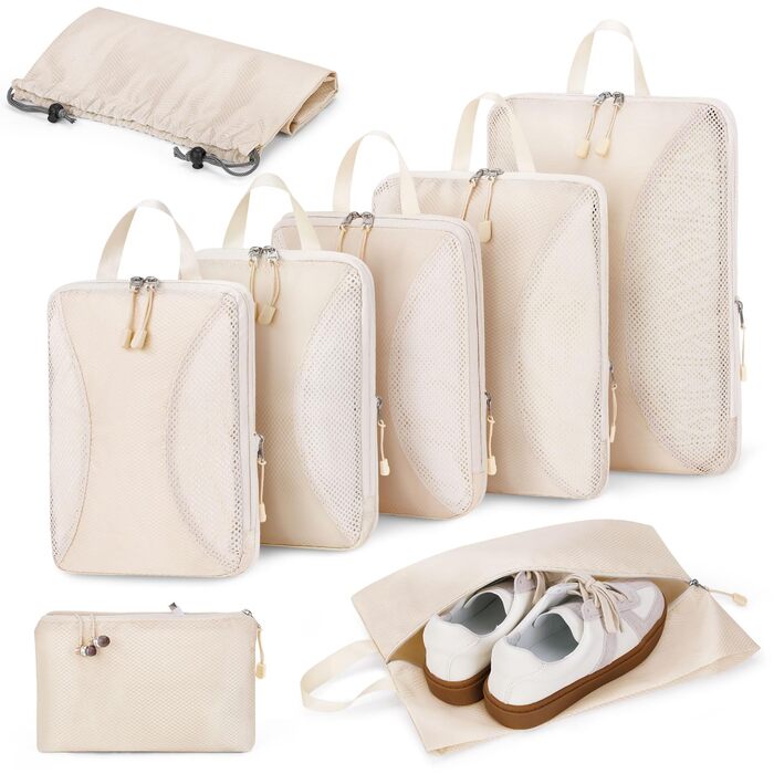 Органайзери для валізи Anjing Compression Cubes - 10 шт., компресійні куби для подорожей, сірий (бежевий)