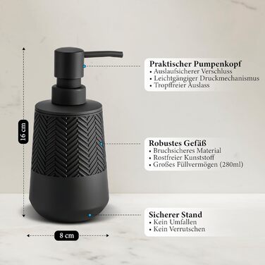 Дозатор мила та мийного засобу чорного кольору, 280 мл, для кухні