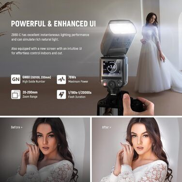 NEEWER Z880-C 2.4G 76W TTL Speedlite Flash для Canon з моделюючим світлом, швидким перемиканням та акумулятором 7.2V/3000mAh