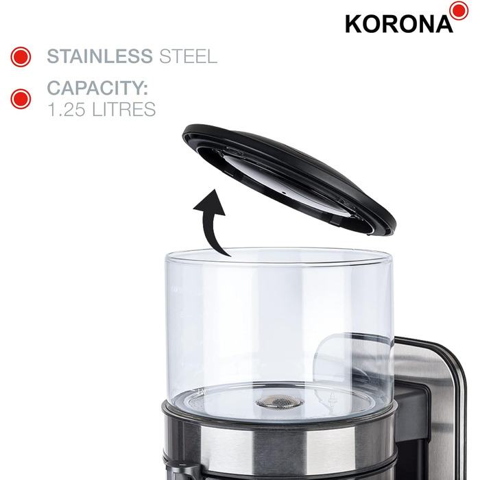 Кавоварка Korona 10295, нержавіюча сталь, 1,25 л, 1800 Вт, технологія проливного заварювання