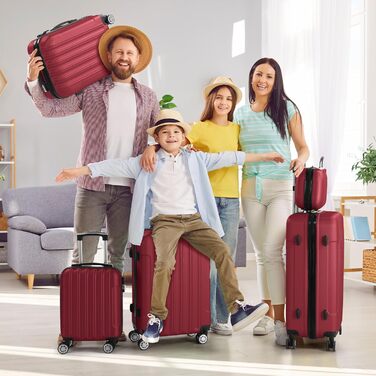 Набір валіз LALAHO 5 шт. з косметичкою, з ABS-пластику, для подорожей, ручна поклажа, багажний набір, бордовий колір