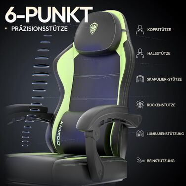 Ігровий крісло Dowinx з PU-шкіри, ергономічний дизайн, масаж, підтримка попереку, до 150 кг, світло-зелений