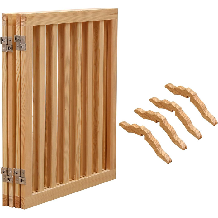 Дерев'яне переносне огорожа для тварин, складаний загін для собак, натуральне дерево, огорожа для собак на сходи, висувна огорожа для дверей, огорожа для собак, висота 60 см, 4 панелі