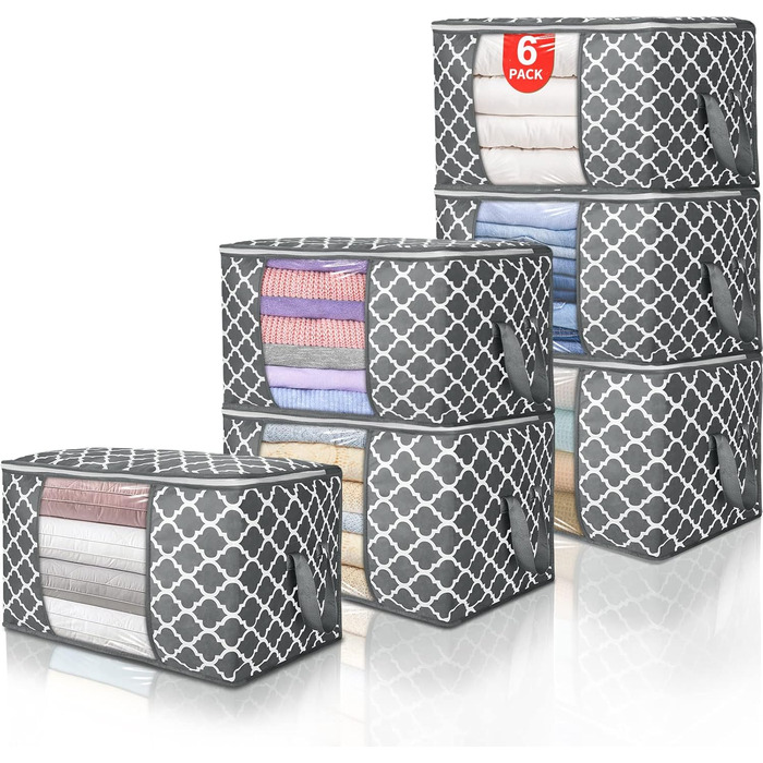 6 містких мішків для зберігання одягу Budding Joy 90л з кришкою, для переїзду та зберігання, квітковий принт