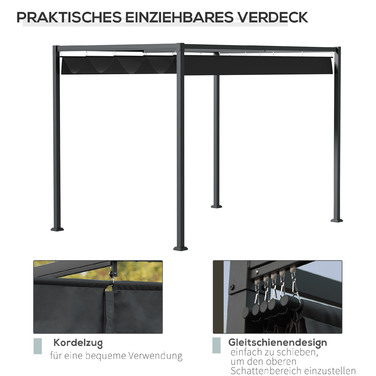 Outsunny Pergola Gazebo Patio Cover with Sliding Roof 298x213x221cm Polyester Black Gray for Garden & Patio