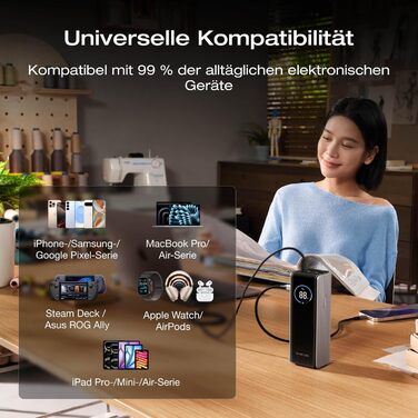 EcoFlow Power Bank 25000mAh 170W: Портативний зарядний пристрій для ноутбуків, iPhone, MacBook, Samsung, iPad, Steamdeck, Switch (Срібний)