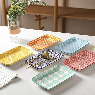 Керамічні сервіровочні тарілки Selamica, набір 4 шт, 24 x 14 x 2.5 см, різні кольори. Ідеально для закусок, суші, фруктів та святкового сервірування.