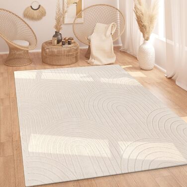Paco Home Rug Living Room Bedroom High Pile Soft Plain Scandinavian Boho Design 3D Rainbow Effect Washable Cream, Size: 80x150 cm