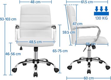 Офісне крісло Yaheetech: ергономічне, з підлокітниками, поворотне, до 130 кг, біле