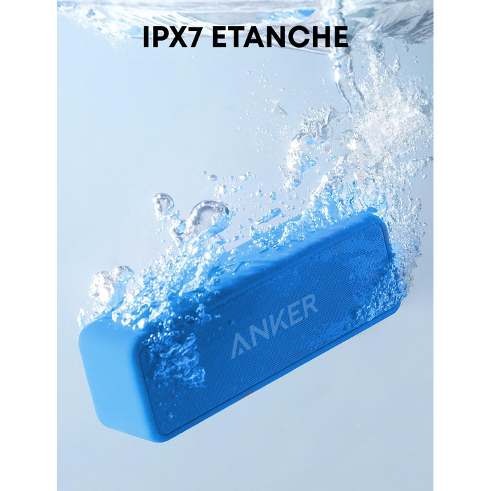 Anker SoundCore 2 Bluetooth колонка, потужний бас, 24 год автономії, IPX7 водозахист, бездротова колонка для iPhone, Samsung (блакитний, відновлений)