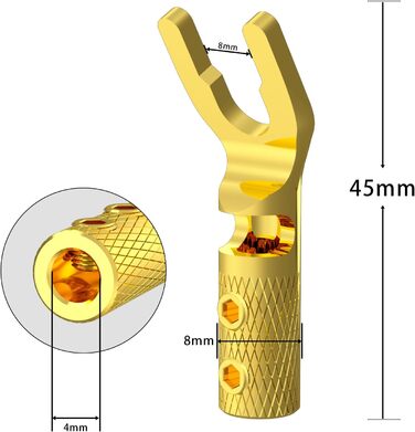 Комплект позолочених роз'ємів-вилок для акустичних кабелів Monosaudio SY1508G, чиста мідь, для кабелів 8-20AWG (до 4мм), 8 шт.