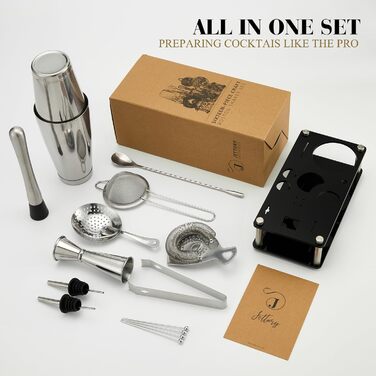 Набір шейкерів Boston - 16 предметів, нержавіюча сталь, акрилова основа, набір для приготування коктейлів