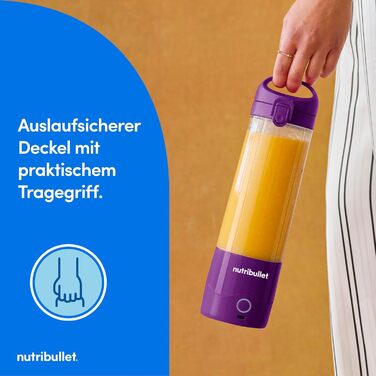 NutriBullet Immersion Blender, Immersion Blender, 475ml BPA-free, Mini-Mixer, Multi-Function Mixer, USB-C Charger, over 15 blending cycles, Violet, NBP003PU Portable Violet
