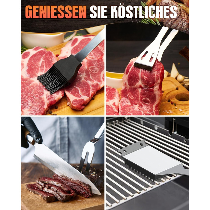 Набір гриль-посуду, 6 предметів, нержавіюча сталь, з сумкою. Професійний набір для гриля, барбекю, кемпінгу