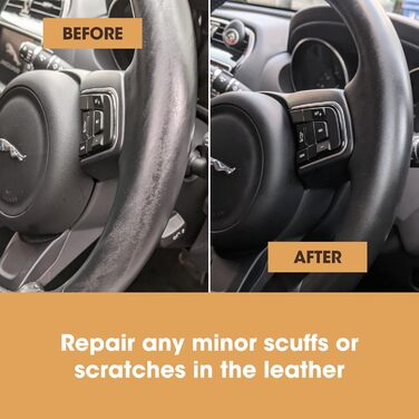 Leather Steering Wheel Repair Kit (black) – removes grease deposits, repairs damage, and restores the color on any worn leather steering wheel.