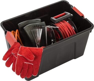 Iris Ohyama Large Plastic Storage Box, 60L Garage Storage Box, 3-Piece Set, SIA-60, Black, Stackable, Binder Clips? B59 x D39.5 x H35.5 cm