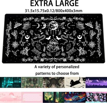 Килимок для миші Moon Mushroom Gaming XXL 80x40 см, Чорно-білий, Готичний, для ігор