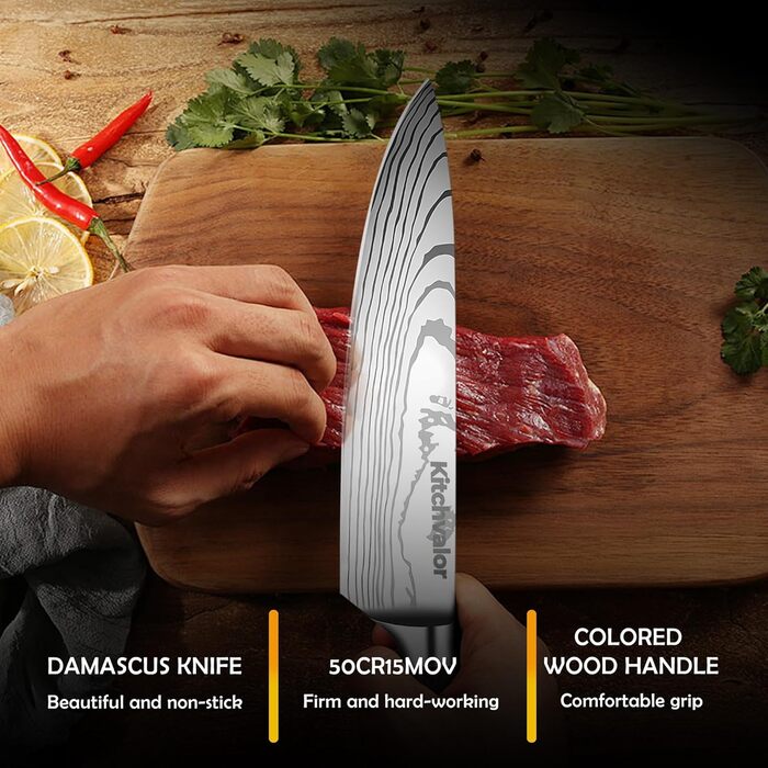 Ніж кухарський Kitchvalor 6 дюймів (15 см) з високоякісної сталі, кухонний ніж для нарізання та шинкування, ергономічна ручка, подарункова коробка (Santo Knife)