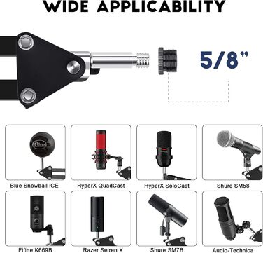 Підставка для мікрофону Arm Aokeo, сумісна з Shure SM7B, Blue Yeti, HyperX QuadCast та ін.