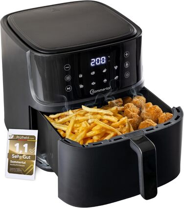 Фритюрниця повітряна Sommertal HF760-7,6L XXL з сенсорним екраном, 8 програм, 2000 Вт - енергозберігаюча та здорова, велика фритюрниця