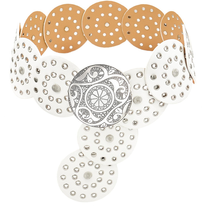 Жіночий шкіряний пояс LIMHOO з вирізами, білий, розмір XL (150 см) в стилі бохо вестерн