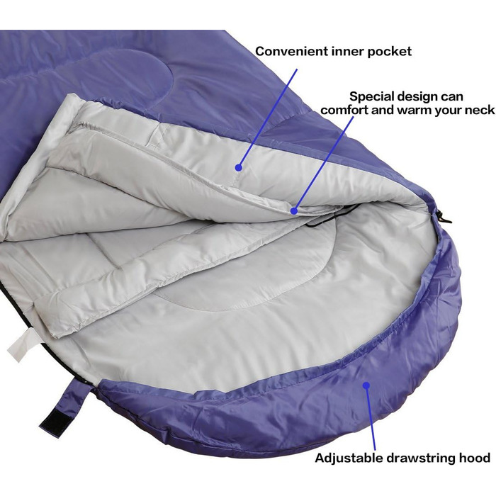 SOULOUT 3-4 Season Sleeping Bag - Waterproof Lightweight Sleeping Bag for Camping, Travel & Outdoor Activities - Ideal for Adults & Kids - 220x83cm (Purple/Right Zip)