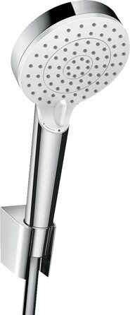 hansgrohe Crometta Showerhead Holder Set, with shower hose, 1.60 m, 2 spray patterns, water-saving, White/Chrome (Set with 1.25m shower hose, 2 spray patterns with water-saving function)