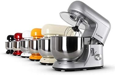 Klarstein 5L Stainless Steel Stand Mixer - 2000W Kitchen Machine with Dough Hook & Whisk - 6 Speed Universal Mixer for Baking & Cooking