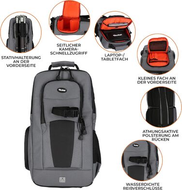 Сумка-слінг Rollei Fotoliner Ocean: фоторюкзак з перероблених пластикових пляшок (45 шт.), сірий, з дощовиком