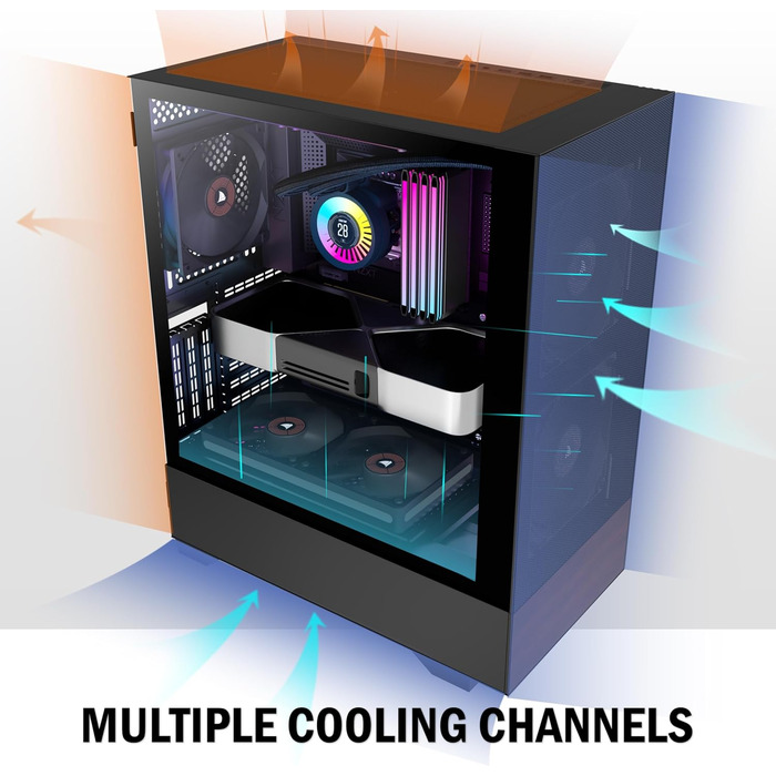 Корпус ПК KEDIERS ATX Tower для ігрового комп'ютера з загартованим склом (чорний, 3 вентилятори без LED)