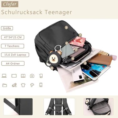 Шкільний рюкзак для підлітків (дівчаток та хлопців) - водонепроникний, великий, для школи та подорожей (чорний)