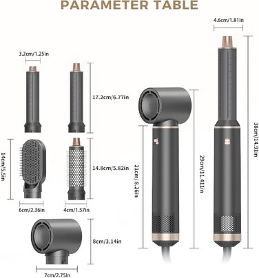 Фен-щітка 5 в 1 для волосся: укладання, випрямлення, завивання. Фен-щітка для жінок з насадкою, об'єм, Eurostecker (Сірий)