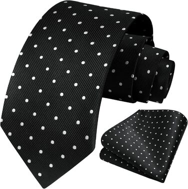 Чоловіча краватка HISDERN з кишеньковим хустинкою в горошок. Класичний стиль для весілля, ділових зустрічей. Чорно-білий комплект, універсальний розмір.