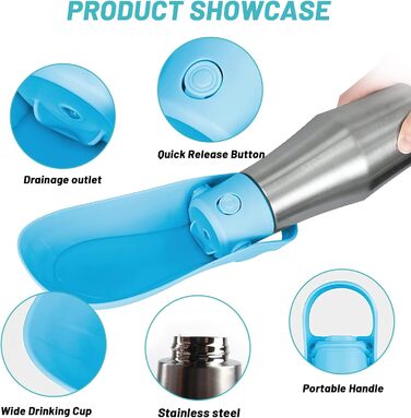 Водяна пляшка для собак ZoneYan 750 мл з нержавіючої сталі, портативна, витокозахисна, для подорожей, парків, кемпінгу, походів (світло-блакитна)