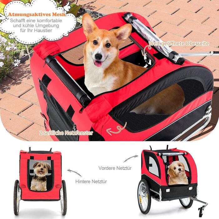 Фаркоп для велосипеда Costway для собак до 40 кг, червоний, складаний