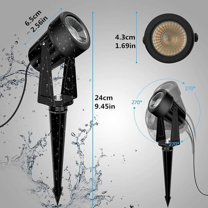 LED Garden Lighting Set with Power, 14M, 4 Spotlights, Warm White 3000K, IP65 Waterproof, 600lm, 27V, 4-in-1