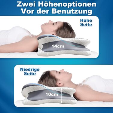 Подушка для шиї та голови: ергономічна подушка з Memory Foam для сну на боці, спині та животі, з ефектом охолодження, знімний чохол (сіра)