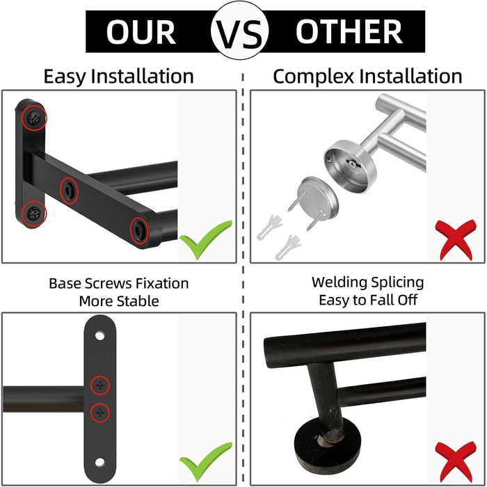 Тримач для рушників YUMORE, подвійний, з нержавіючої сталі, 80 см, чорний