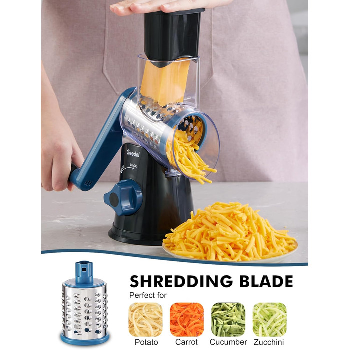 Терезка для овочів та сиру з 3 наборами лез, тертка-терка для швидкої та легкої нарізки, ідеальна для сиру, огірків, моркви, горіхів, білий колір (чорний, 3 леза)