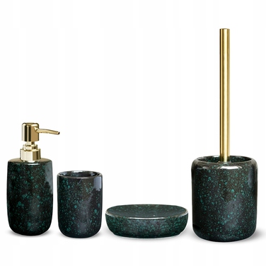 Туалетний йоржик для унітаза з чорної кераміки, зелений з золотом