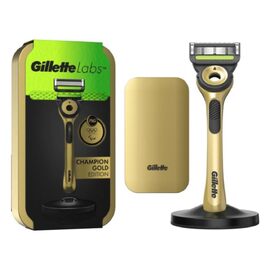 Чоловіча бритва Gillette Labs з ексфоліюючою смужкою, магнітний преміум-тримач, 1 ручка та 3 касети (Champion Gold)