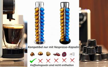 Органайзер для кавових капсул Exzact, сумісний з Nespresso (на 40 капсул) — обертовий підставний тримач для кавових капсул, протиковзкий, сріблястий